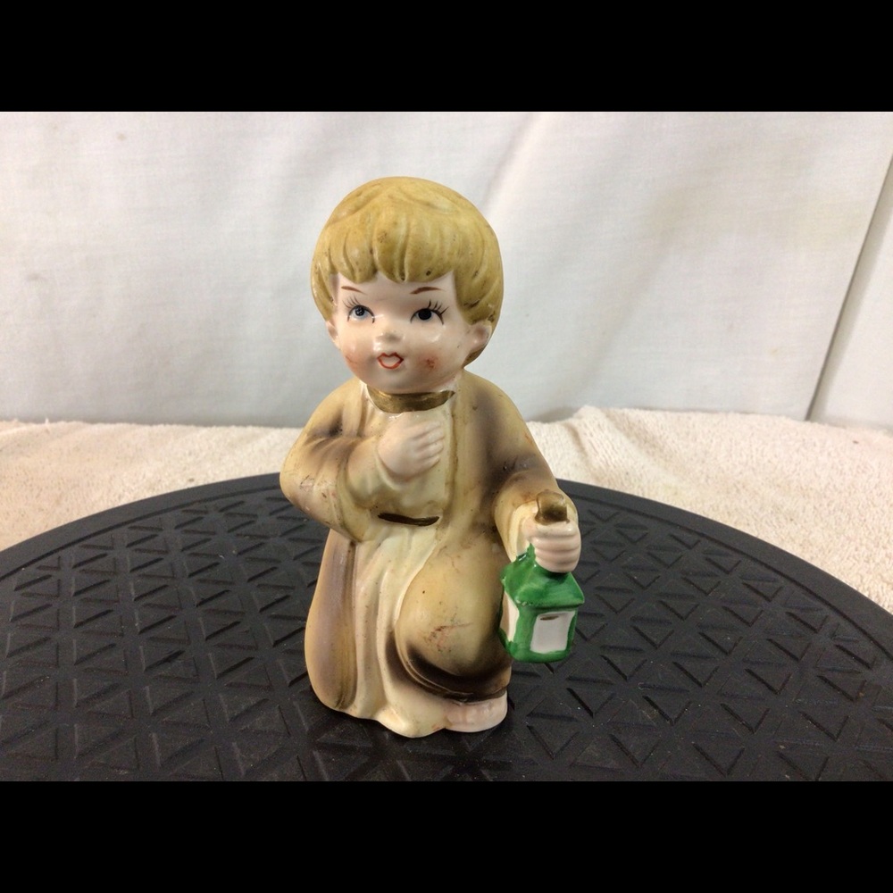 Vtg Holiday Flambro KNEELING BOY Holding Light